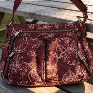 Source Unknown Burgundy Floral Shoulder Bag